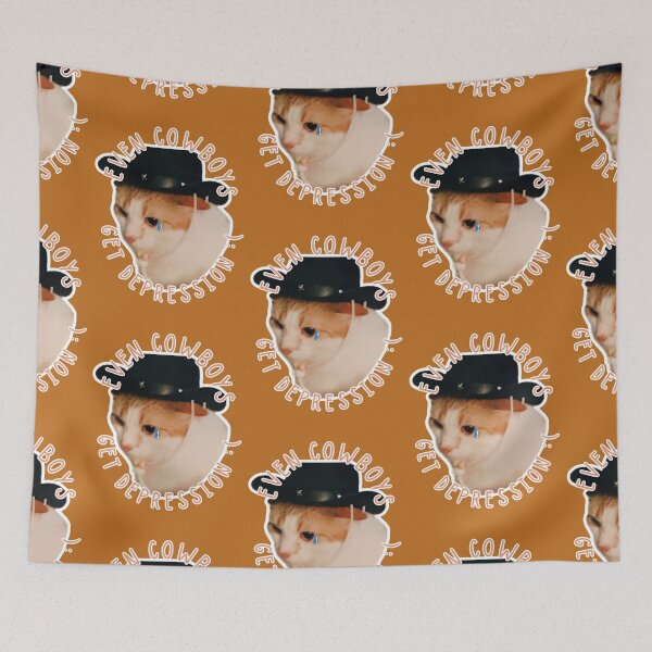 Item preview, Even Cowboys Get Depression :( Cat Sticker designed and sold by M0useketeer.