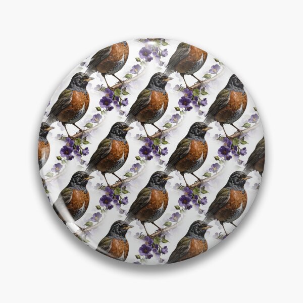Item preview, Turdus migratorius Bird Surrounded By Violet Viola Flowers Pattern designed and sold by taiche.