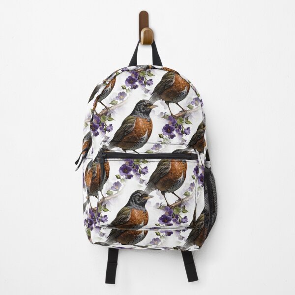 Item preview, Turdus migratorius Bird Surrounded By Violet Viola Flowers Pattern designed and sold by taiche.