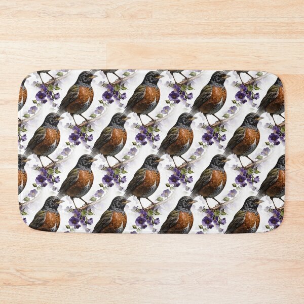 Item preview, Turdus migratorius Bird Surrounded By Violet Viola Flowers Pattern designed and sold by taiche.