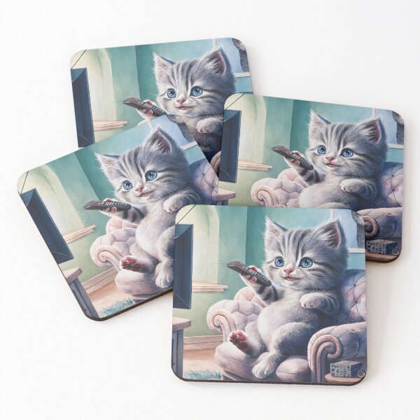 Item preview, A Cute Gray Kitten Watching Tv designed and sold by pixelplaza.