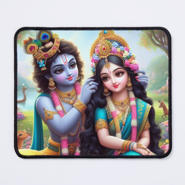 Item preview, Beautiful Krishna Making Radha's hair in Vrindavan Forest designed and sold by VrindaArts.