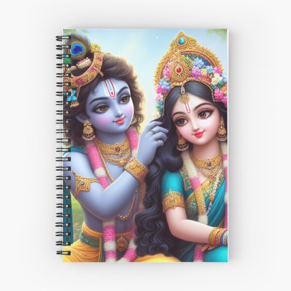 Artikelvorschau, Der wunderschöne Krishna macht Radhas Haare im Wald von Vrindavan entworfen und verkauft von VrindaArts.