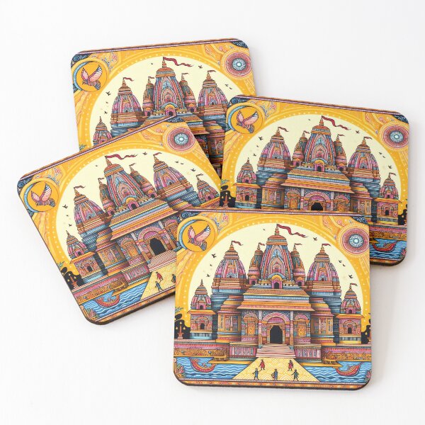 Item preview, Grand indian temple scenery in traditional Indian painting style  designed and sold by REDCLASH2002.
