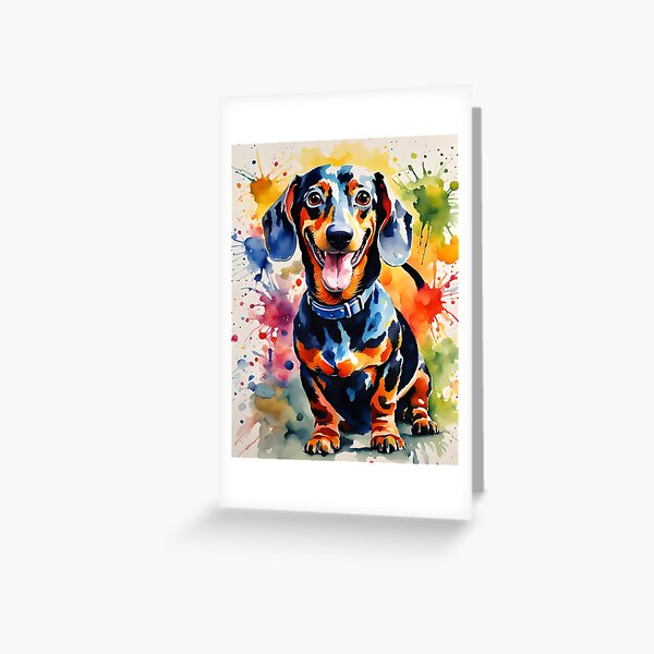 Happy little Dachshund - Colourful watercolour style Dog Portraits Greeting Card