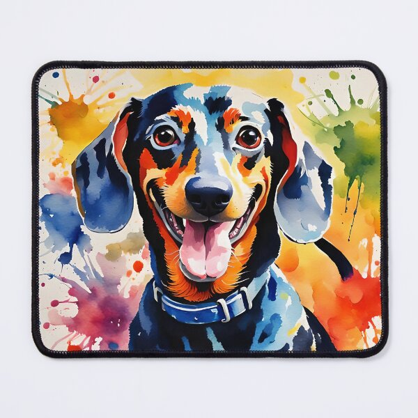 Happy little Dachshund - Colourful watercolour style Dog Portraits Mouse Pad