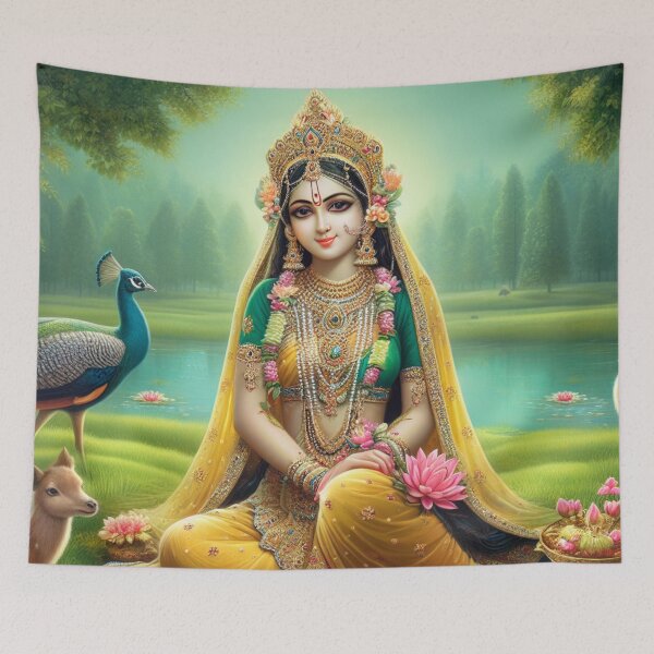 Item preview, Beautiful Radha Rani with Peacock by Yamuna in Vrindavan designed and sold by VrindaArts.