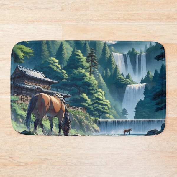 Item preview, Anime/Manga art, forest landscape with horses at waterfall designed and sold by Salimgor Hangaround Music.