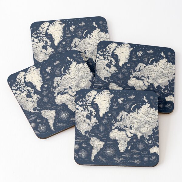Item preview, Old World Map White on Navy Blue  designed and sold by SeaStarAlex.