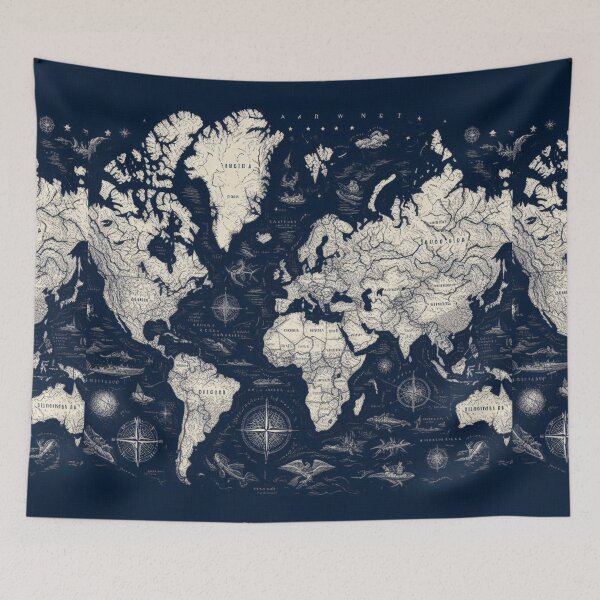 Item preview, Old World Map White on Navy Blue  designed and sold by SeaStarAlex.