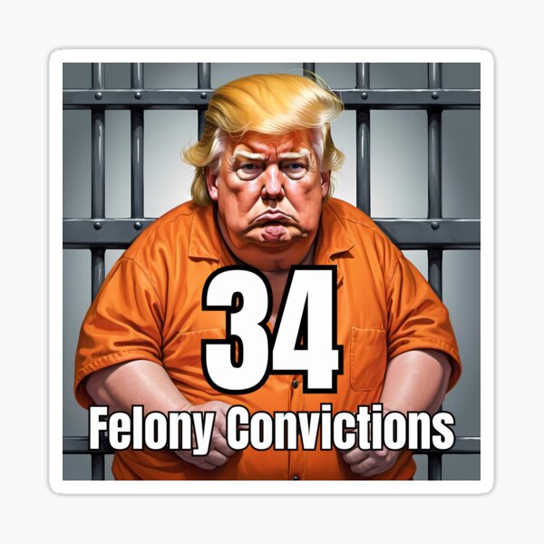 Funny anti Trump T-shirts and stickers: 34 Felony Convictions Sticker
