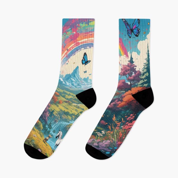 Item preview, Dreamlike landscape with rainbow, horse and butterflies designed and sold by Salimgor Hangaround Music.