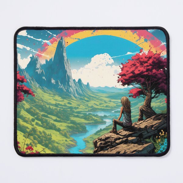 Item preview, Dreamlike landscape with rainbow, woman and butterflies designed and sold by Salimgor Hangaround Music.