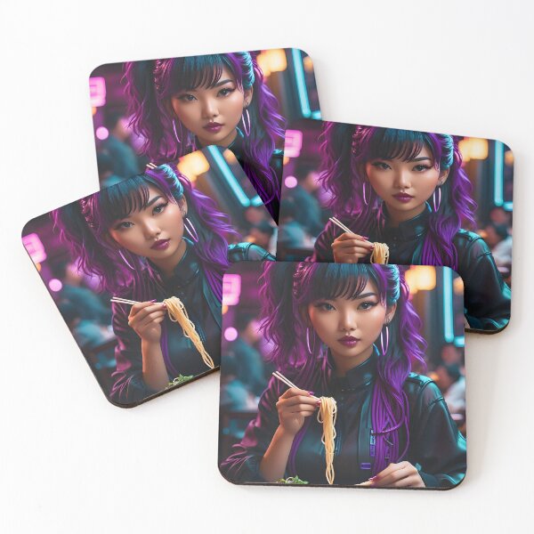 Item preview, Futuristic Asian girl eating spaghetti designed and sold by icemanphotos.