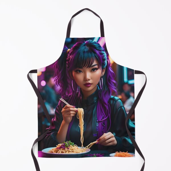 Item preview, Futuristic Asian girl eating spaghetti designed and sold by icemanphotos.