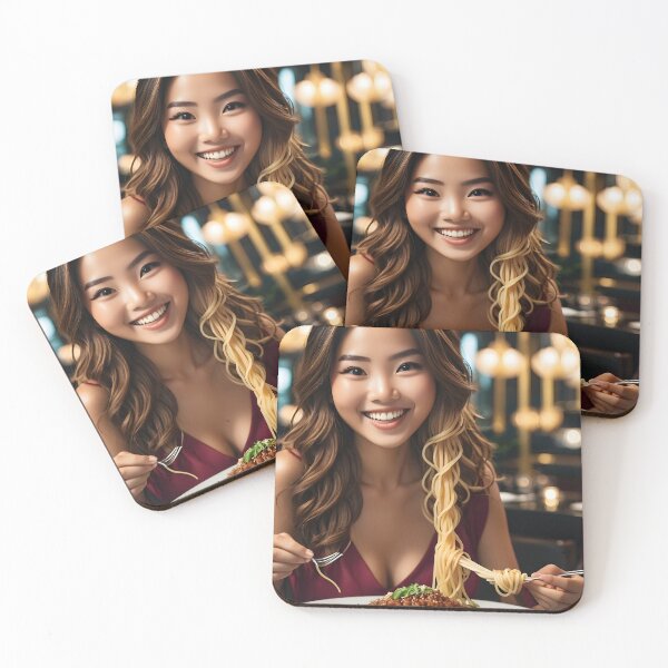 Item preview, Cute Asian girl eating spaghetti designed and sold by icemanphotos.