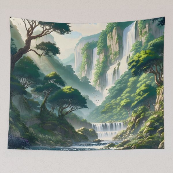 Item preview, Forest landscape with waterfall anime/manga art designed and sold by Salimgor Hangaround Music.