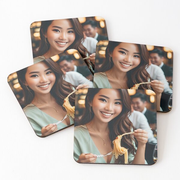 Item preview, Futuristic Asian girl eating spaghetti designed and sold by icemanphotos.