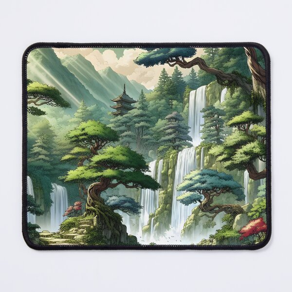 Item preview, Dreamlike forest landscape with waterfall and bonsais anime/manga art designed and sold by Salimgor Hangaround Music.
