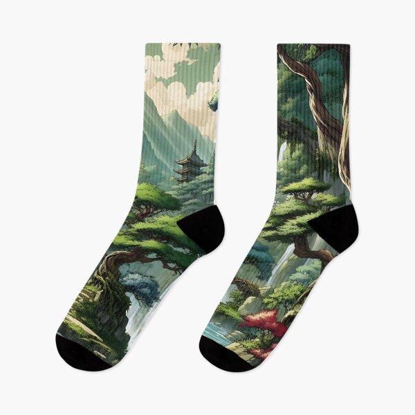 Item preview, Dreamlike forest landscape with waterfall and bonsais anime/manga art designed and sold by Salimgor Hangaround Music.
