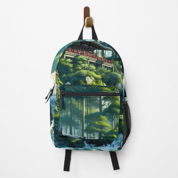 Item preview, Dreamlike forest landscape with waterfall and teahouse anime/manga art designed and sold by Salimgor Hangaround Music.