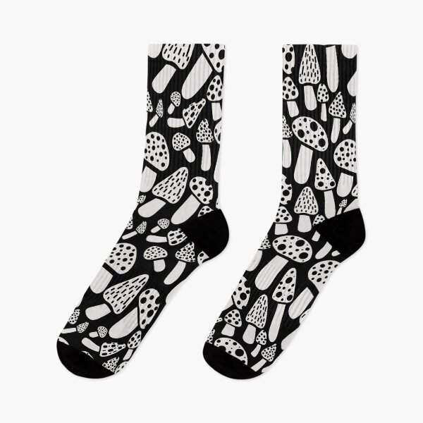 Item preview, Mushroom pattern black and white - goblincore shrooms lover gift for forager nature foraging mountain forest designed and sold by Fantasy Cache.