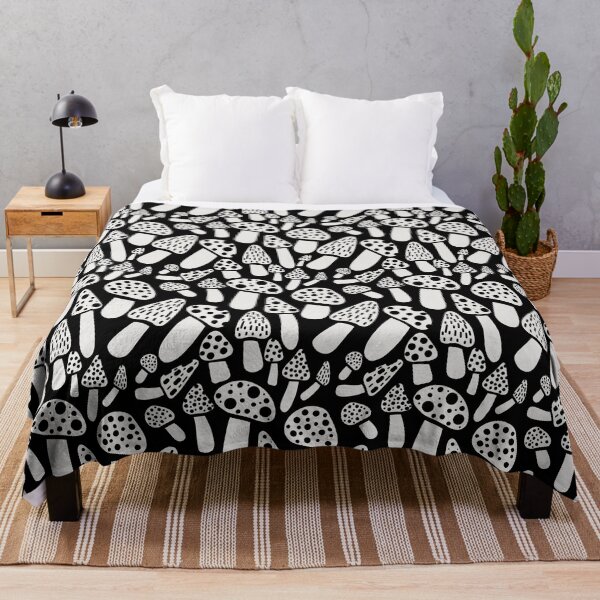 Item preview, Mushroom pattern black and white - goblincore shrooms lover gift for forager nature foraging mountain forest designed and sold by Fantasy Cache.
