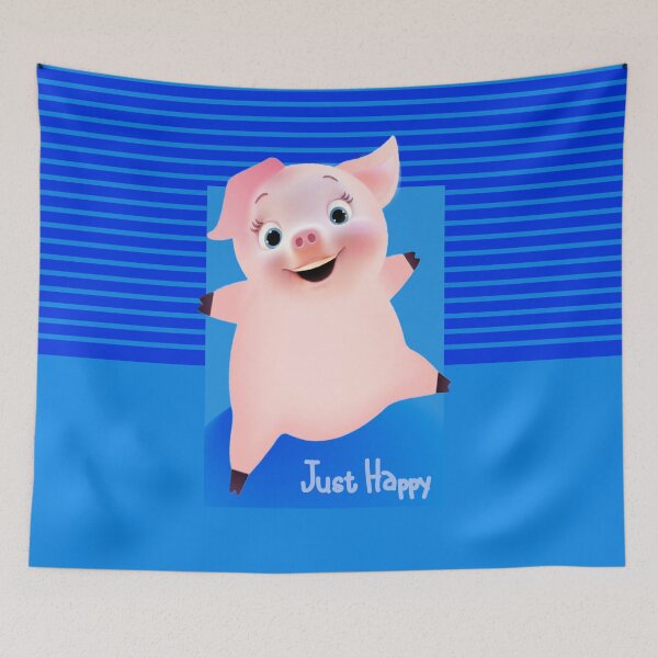 Item preview, Just happy baby pig with blue stripe background designed and sold by SueKnox.