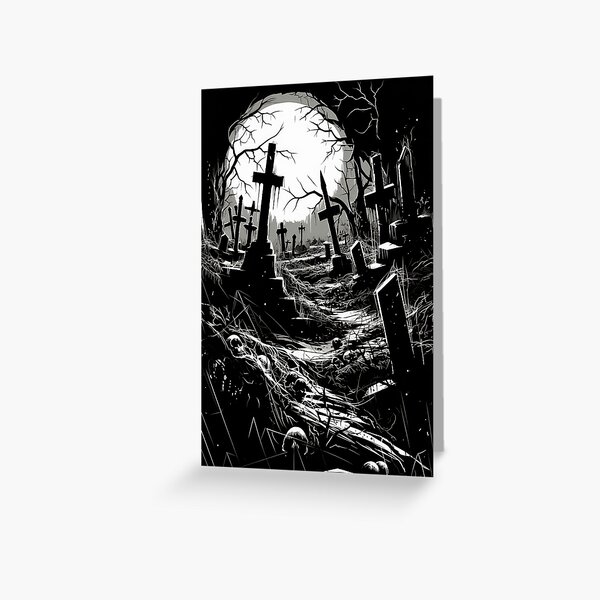 Item preview, Creepy cemetery with old gravestones and crosses under a full moon designed and sold by V-nie.