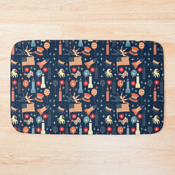 Item preview, Happy 4th July ! -  Festive Pattern with American Iconic Elements on the Dark Blue  Background designed and sold by IraNiva.