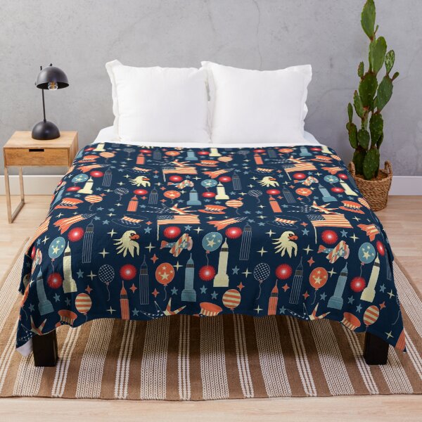 Item preview, Happy 4th July ! - Festive Pattern with American Iconic Elements on the Dark Blue Background designed and sold by IraNiva.