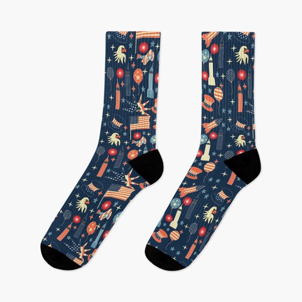 Item preview, Happy 4th July ! -  Festive Pattern with American Iconic Elements on the Dark Blue  Background designed and sold by IraNiva.