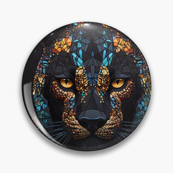 Aperçu de l'œuvre Grand Chat Panthère Mosaïque Noire Yeux Bleus et Jaunes créée et vendue par FocusedArt.