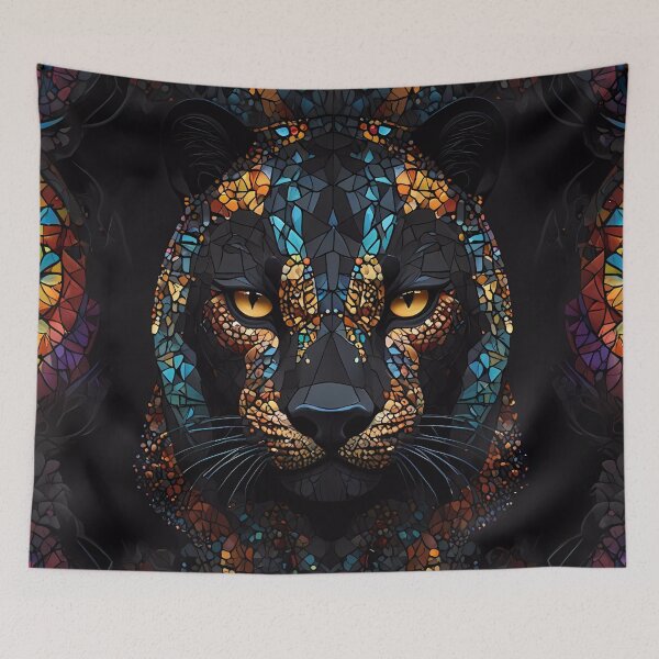 Item preview, Large Black Mosaic Panther Cat Blue and yellow Eyes designed and sold by FocusedArt.