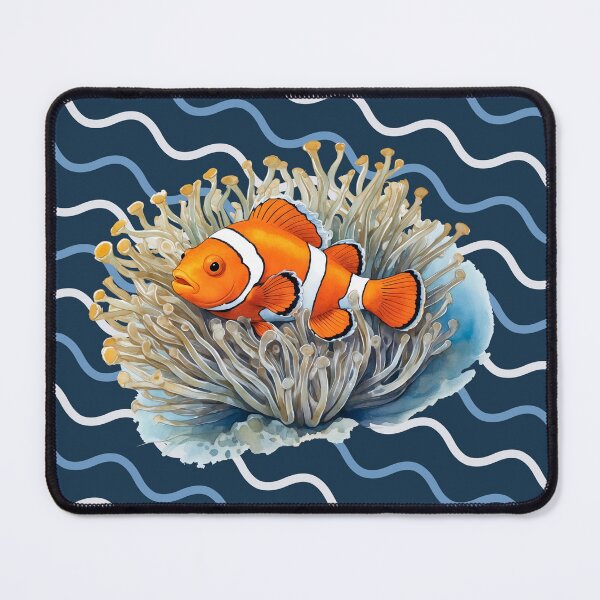 Item preview, Clownfish among anemones with wavy pattern background. Underwater artwork. Color sketch style designed and sold by Andrey-Myagkov.
