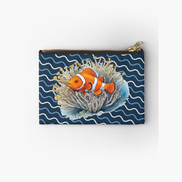 Item preview, Clownfish among anemones with wavy pattern background. Underwater artwork. Color sketch style  designed and sold by Andrey-Myagkov.