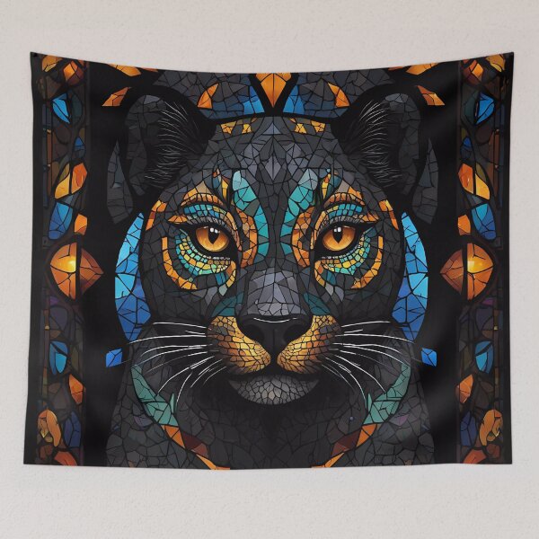 Item preview, Puma Black Mosaic Large Cat Yellow Eyes Stained Glass designed and sold by FocusedArt.