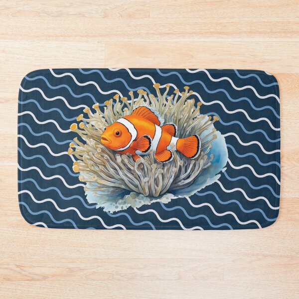 Item preview, Clownfish among anemones with wavy pattern background. Underwater artwork. Color sketch style  designed and sold by Andrey-Myagkov.