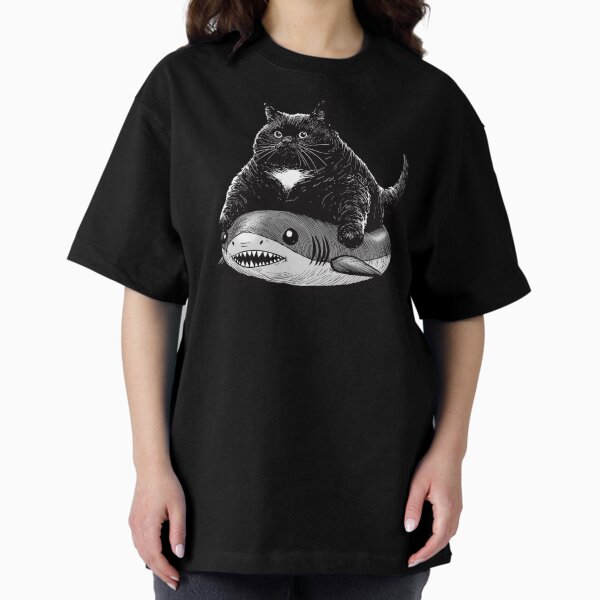 Chonky Cat In A Shark Innertube Oversized T-Shirt