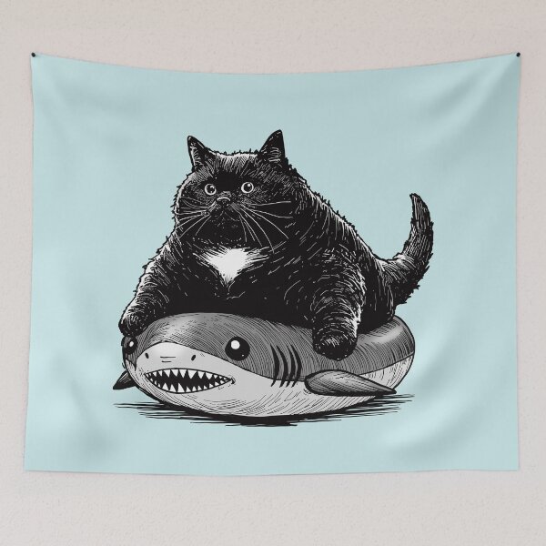 Item preview, Chonky Cat In A Shark Innertube designed and sold by KilkennyCat Art.