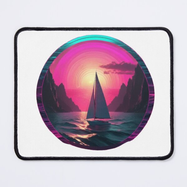 Item preview, Synthwave Sailboat on the Water During Sunset in Neon Colors designed and sold by EmeraldCauldren.