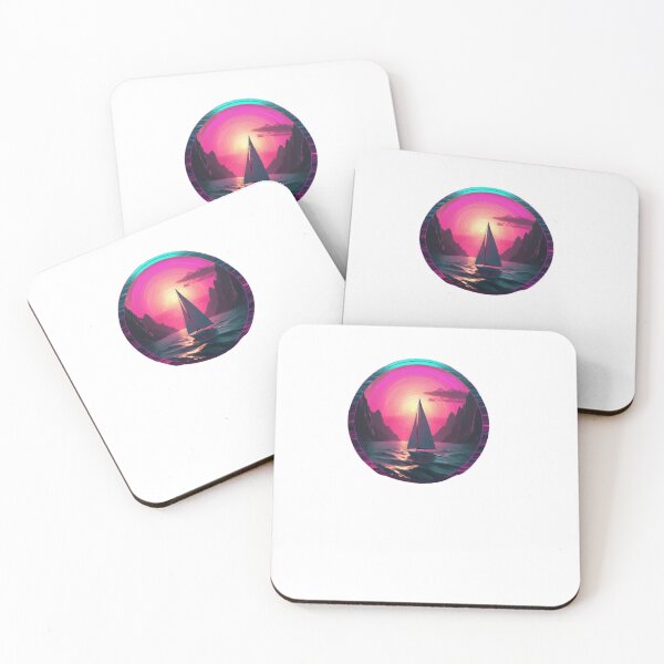 Item preview, Synthwave Sailboat on the Water During Sunset in Neon Colors designed and sold by EmeraldCauldren.