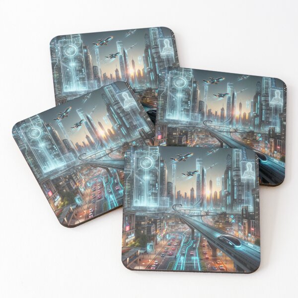 Item preview, modern city  of the future With Tall Buildings and bridges sunset designed and sold by Tatty-shop.
