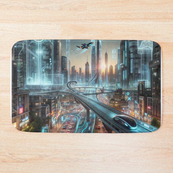 Item preview, modern city  of the future With Tall Buildings and bridges sunset designed and sold by Tatty-shop.