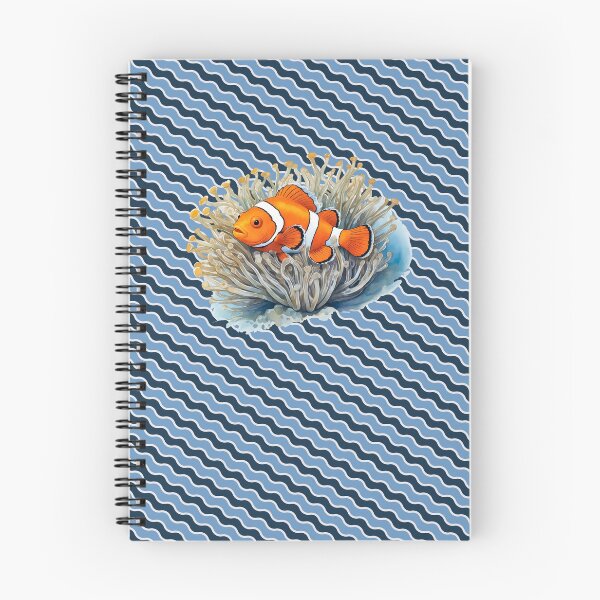 Item preview, Clownfish among anemones with wavy pattern background. Underwater artwork. Color sketch style  designed and sold by Andrey-Myagkov.