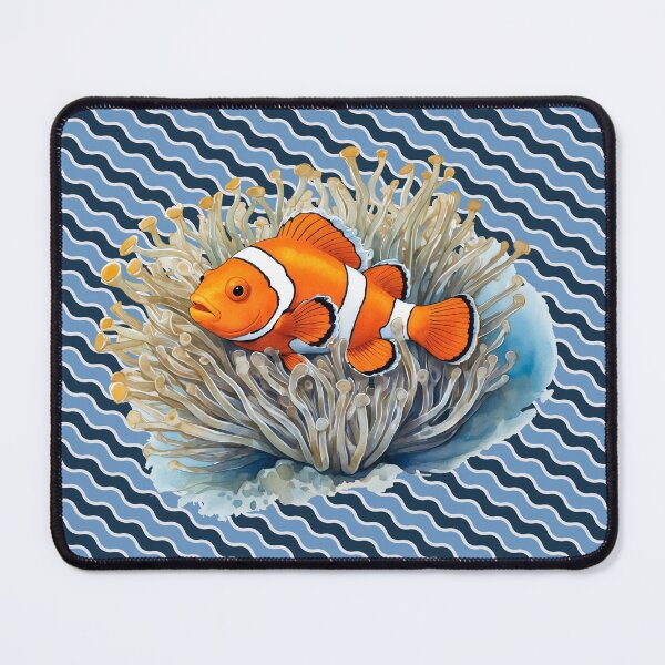 Item preview, Clownfish among anemones with wavy pattern background. Underwater artwork. Color sketch style designed and sold by Andrey-Myagkov.