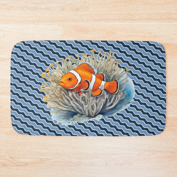 Item preview, Clownfish among anemones with wavy pattern background. Underwater artwork. Color sketch style  designed and sold by Andrey-Myagkov.
