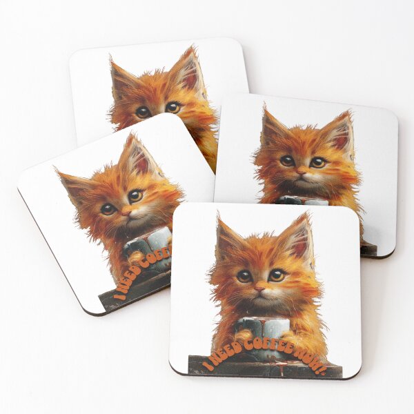 Item preview, "Kitty with Coffee 'I Need Coffee Now!' Grunge Vintage Sticker" designed and sold by Bohospiritart.