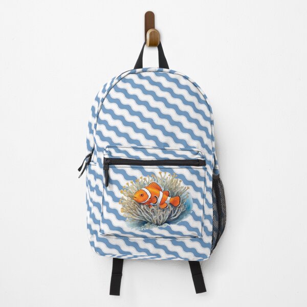 Item preview, Clownfish among anemones with wavy pattern background. Underwater artwork. Color sketch style designed and sold by Andrey-Myagkov.