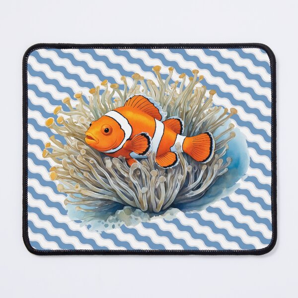 Item preview, Clownfish among anemones with wavy pattern background. Underwater artwork. Color sketch style designed and sold by Andrey-Myagkov.